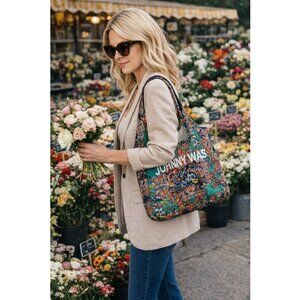 Johnny Was Packable Reusable Shopping Tote Bag Floral Boho NWOT